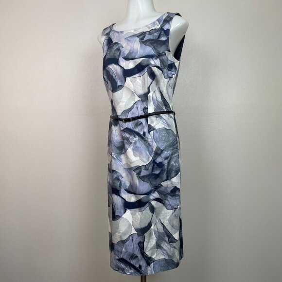 Hugo Boss Dinoma Sheath Dress 4 Blue Gray Watercolor Floral Sleeveless Cotton - Picture 3 of 15
